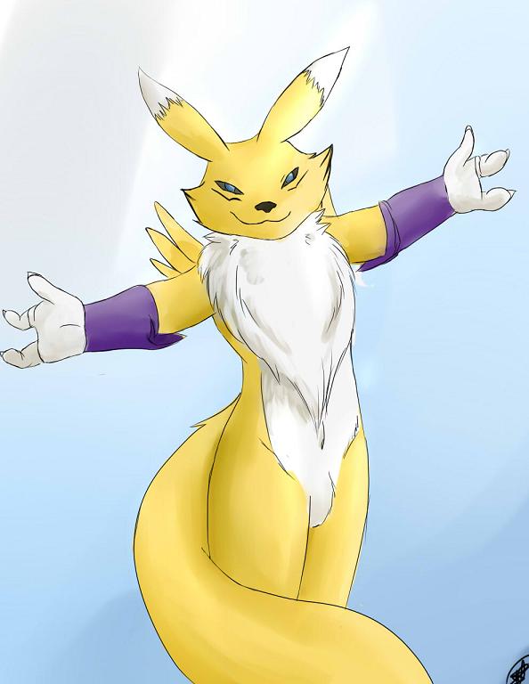 1boy anthro canine digimon fox free fur furry glove hug hugs looking_at_viewer male male_anthro male_only male_renamon renamon solo solo_male white_fur wiskar yellow_fur