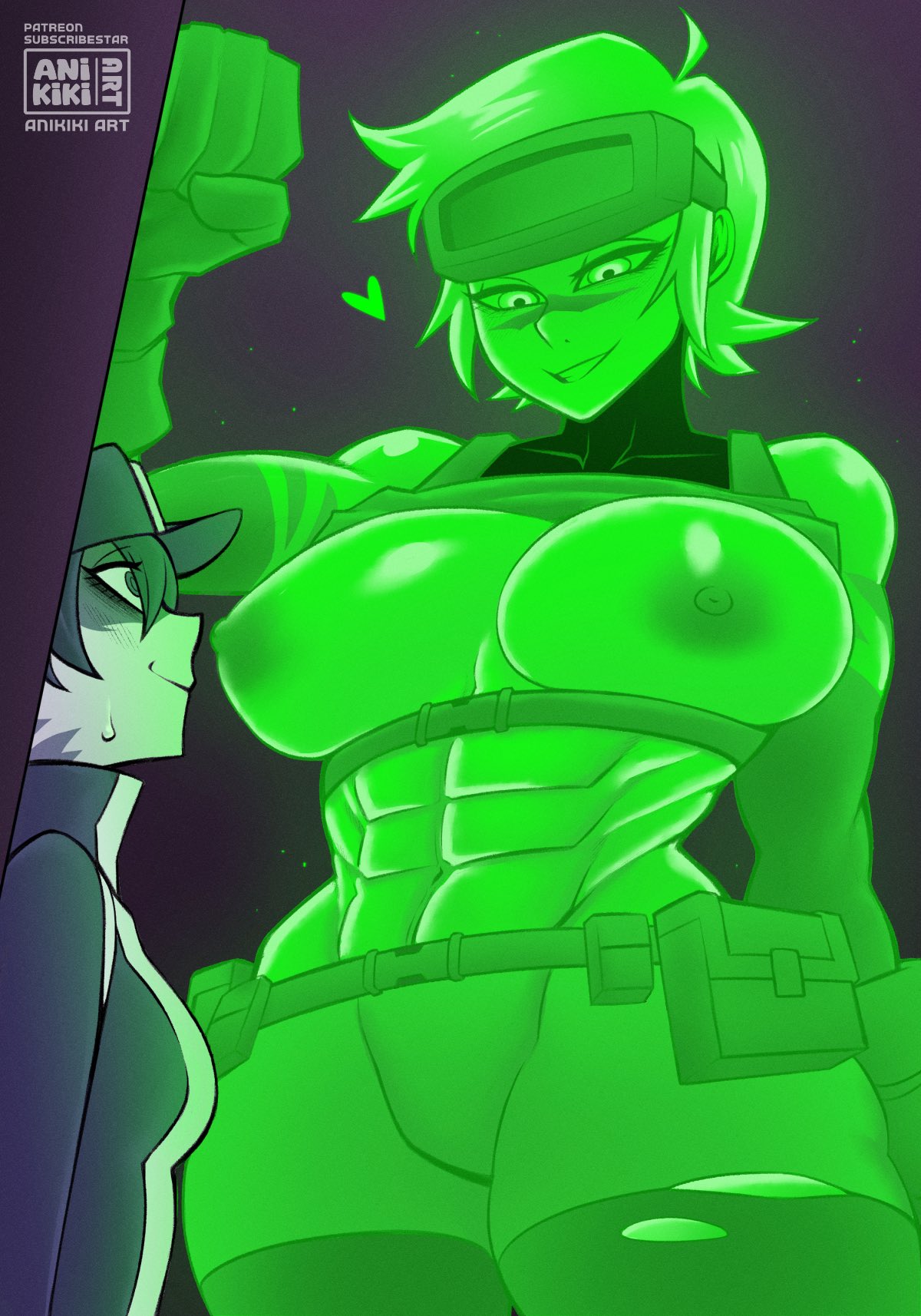 abs anikiki_kun areolae artist_name awaria breasts breasts_out green_body huge_breasts nikita_naprava nipples