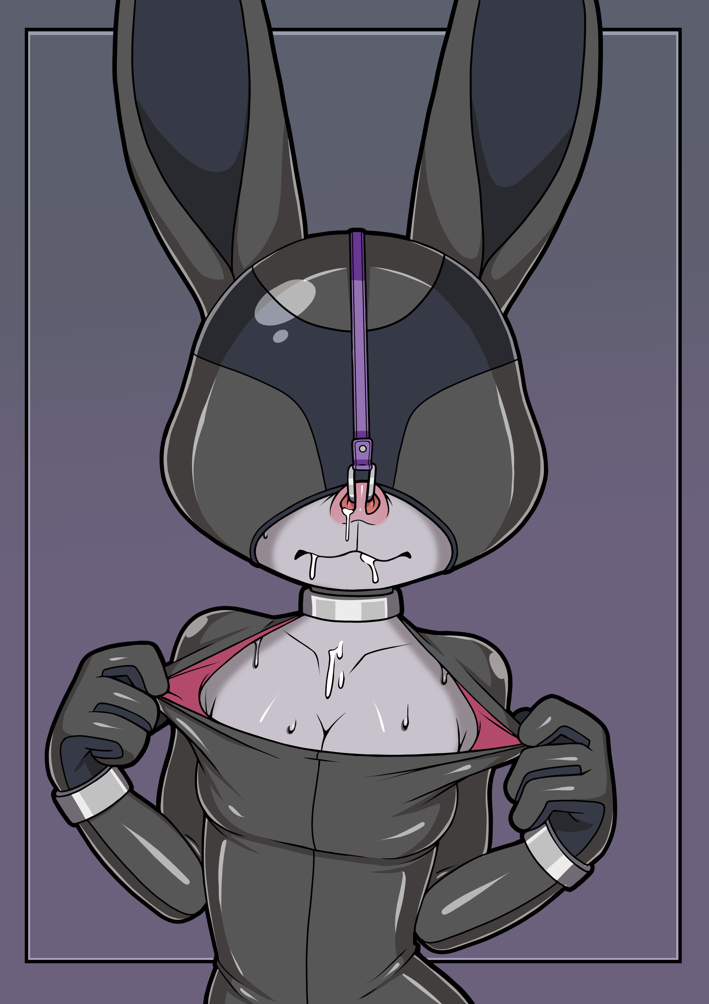 argrim, bdsm outfit, bunny girl, cleavage, cum, cum drip, disney, furry, gimp, gimp mask, gimp suit, judy hopps, latex, latex bodysuit, latex clothing, nose hook, zootopia