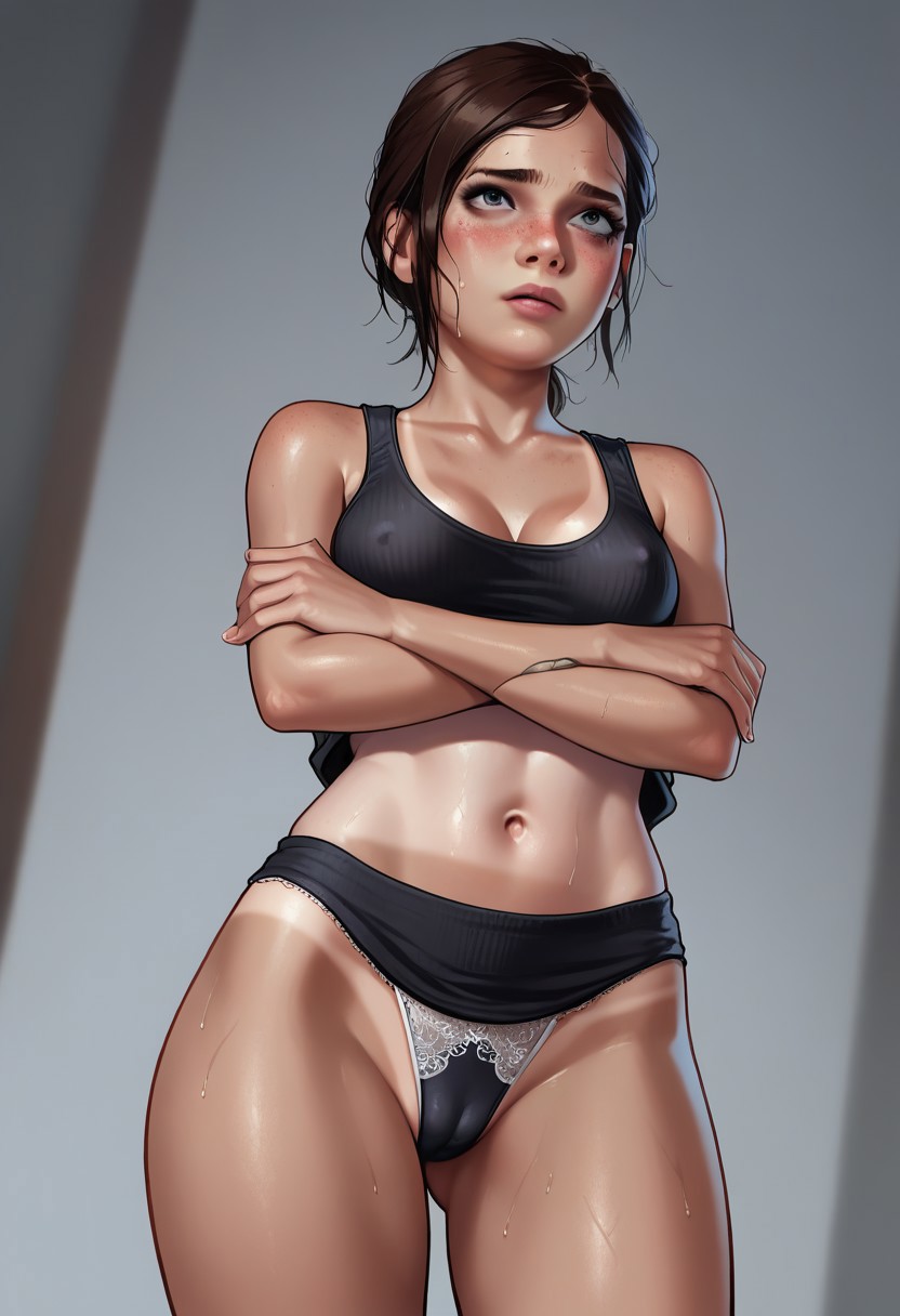 1girls, 2d, abs, ai generated, beach, bikini, brown hair, ellie (the last of us), ellie williams, female, female only, petite, ribs, solo, tan body, the last of us, toned, toned female, young