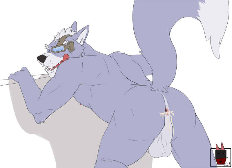 anthro ass balls bent_over canine cum fur furry licking licking_lips linkin_monroe male male_only nintendo no_humans presenting raised_tail solo star_fox tongue video_games wolf wolf_o'donnell