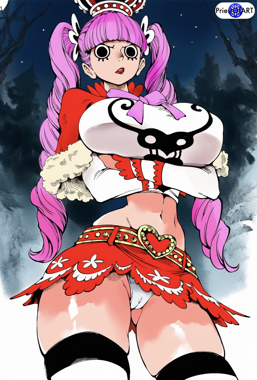 1girls, ai generated, big breasts, breasts, busty, color, crossed arms, female, female only, from below, hat, huge breasts, lipstick, narrow waist, night, one piece, panties, perona, pink hair, pink-haired female, priestofart, red lipstick, skirt, solo, solo female, tagme, tagme (artist), tagme (character), thighhighs, watercolour (artwork), watermark, white panties, wide hips