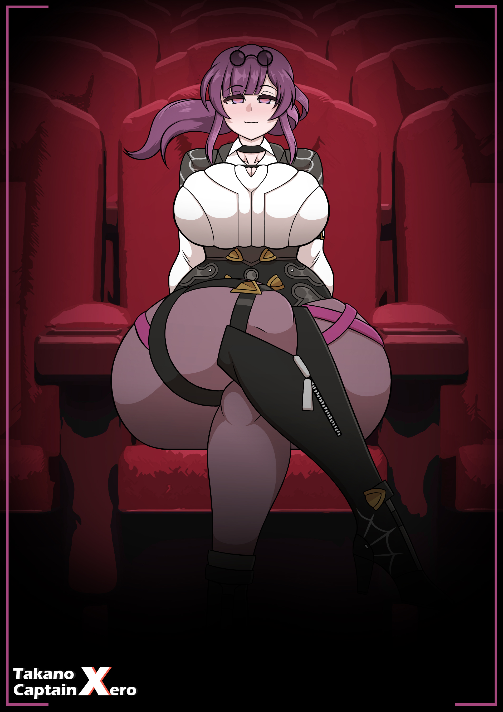 1girls, 2023, breasts, captainxero, crossed legs, female, honkai (series), honkai: star rail, hoyoverse, huge breasts, kafka (honkai: star rail), looking at viewer, purple eyes, purple hair, tagme, takano (artist), thick, thick thighs