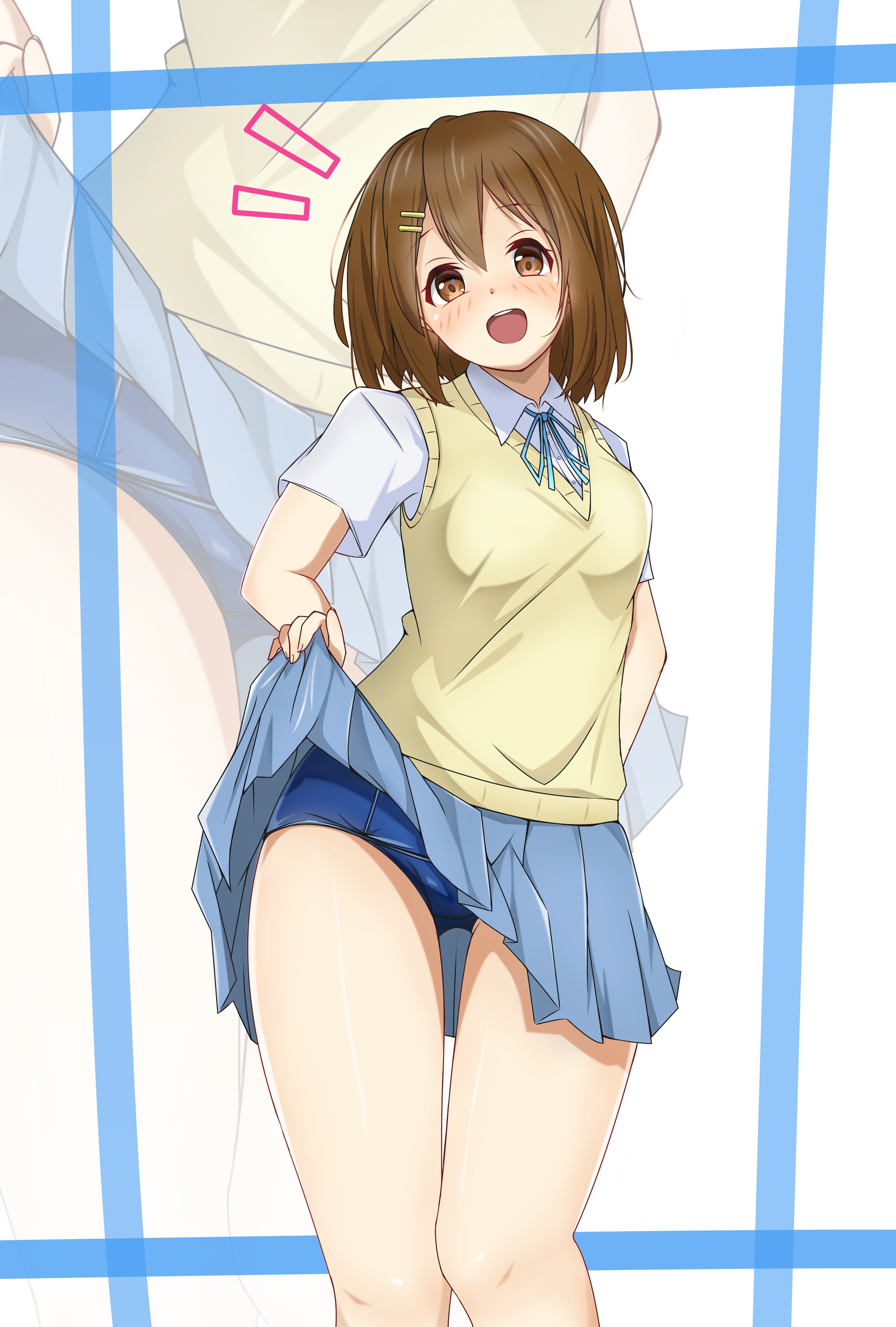 1girls, female, k-on!, sakuragaoka high school uniform, school uniform, solo, swimsuit, swimsuit under clothes, tagme, yasuc, yui hirasawa (k-on!)
