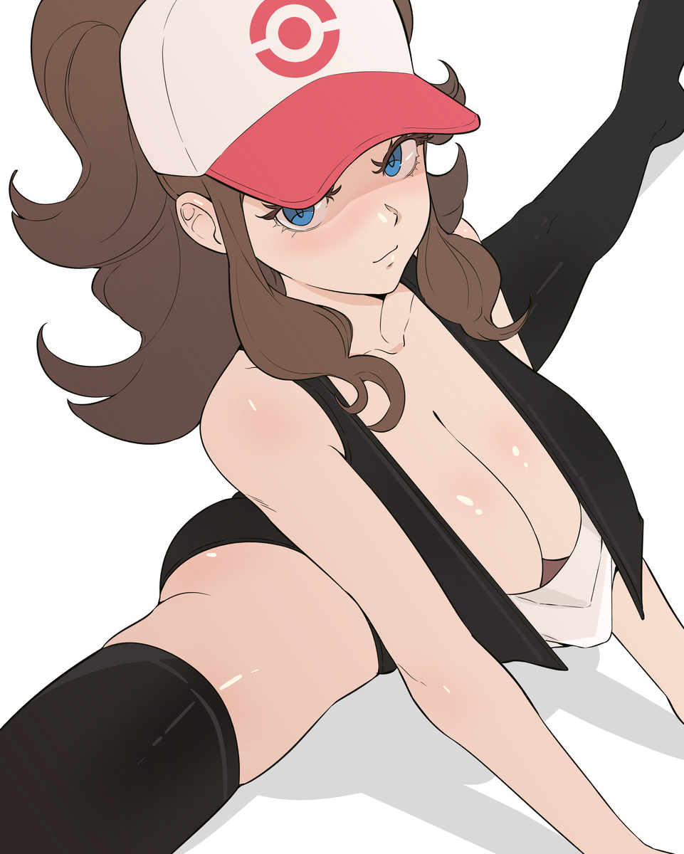 1girls, ass, baseball cap, blue eyes, blush, brown hair, clothing, female, female only, game freak, hat, headwear, hilda (pokemon), kinkychanart, pokemon, pokemon bw, ponytail, shorts, solo, solo female, tied hair