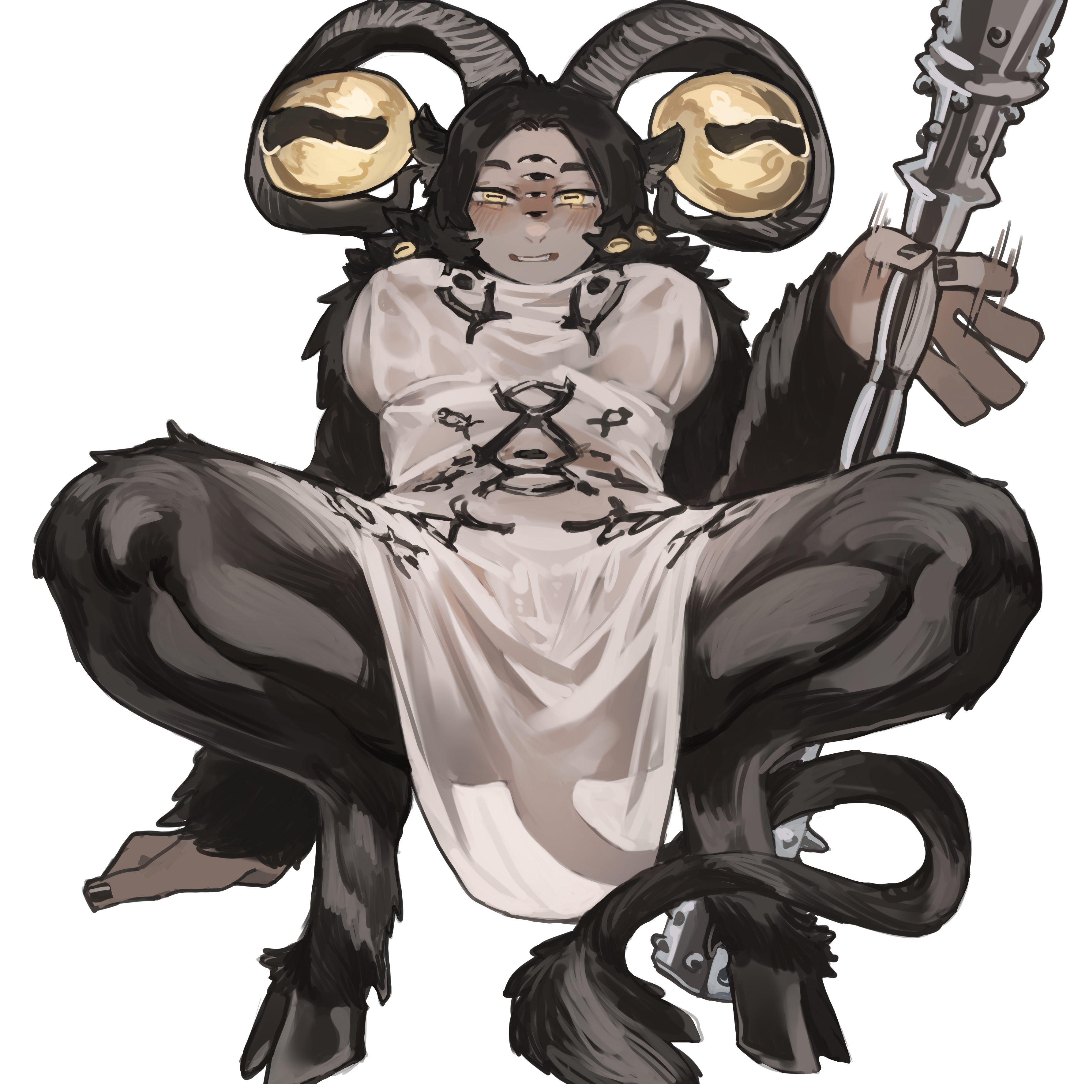1girls, anthro, big breasts, breasts, busty, camel toe, cameltoe, elden ring, elden ring nightreign, female, female only, fromsoftware, fur, genderswap (mtf), goat, goat demon, goat girl, goat horns, hooves, large breasts, libra creature of night, miaojiangyou, pussy, rule 63