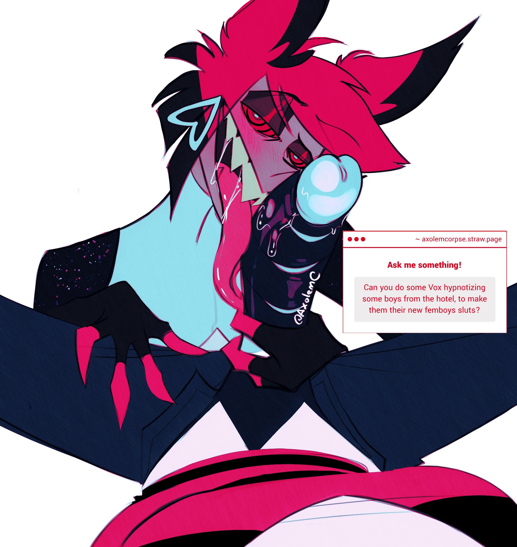 alastor (hazbin hotel), blowjob, gay, hazbin hotel, hypnosis, licking penis, vox (hazbin hotel), yaoi