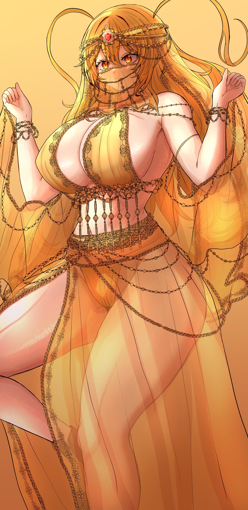 1girls, bbambi, boobs, curvy, dancer, dancer outfit, don quixote (limbus company), face veil, harem outfit, jewelry, large breasts, large thighs, limbus company, pinup, project moon, revealing clothes, solo, solo female, solo focus, tagme