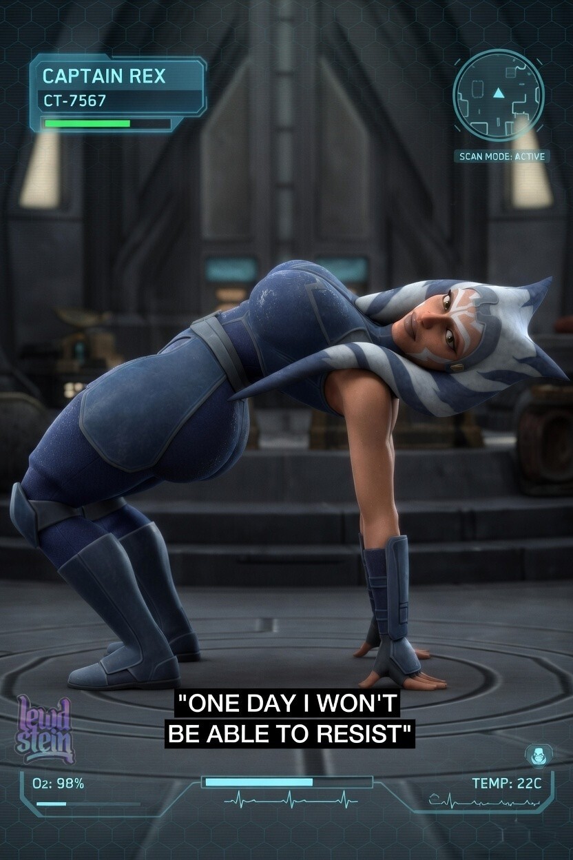 1girls, 2026, 3d, 3d (artwork), ahsoka tano, ai generated, alien, alien girl, arched back, armwear, athletic, back bend, big ass, big breasts, big butt, clone trooper, clone wars, curvaceous, curvy, curvy figure, detailed background, female, fit, fit female, glossy body, high quality, high resolution, highres, hourglass figure, huge ass, huge breasts, indoors, jedi, knee boots, kneehighs, lewdstein, looking at viewer, mandalore, oiled, orange body, orange skin, parody, skirt, star wars, star wars the clone wars season seven, straps, stretching, text, the clone wars: season seven, thick thighs, thighhighs, togruta, toned, voluptuous