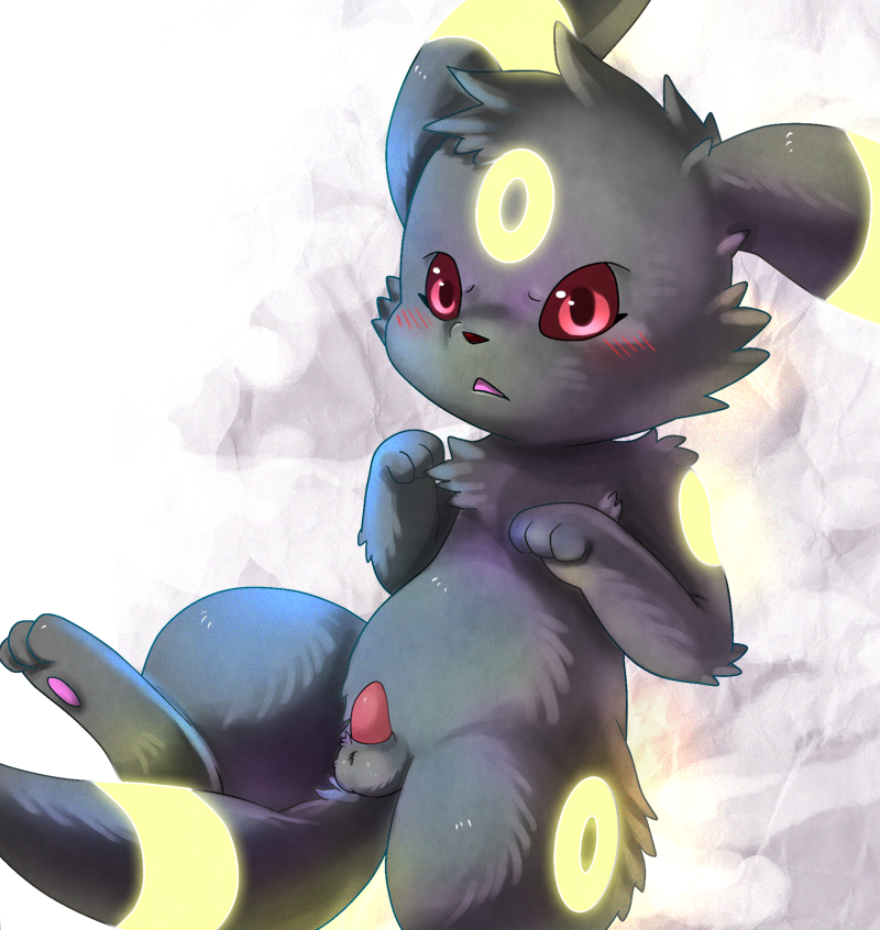 1boy balls blush eeveelution furry hindpaw male male_only nintendo no_humans pawpads paws penis pokemon pokemon_(species) red_eyes ruugiaruu solo umbreon video_games