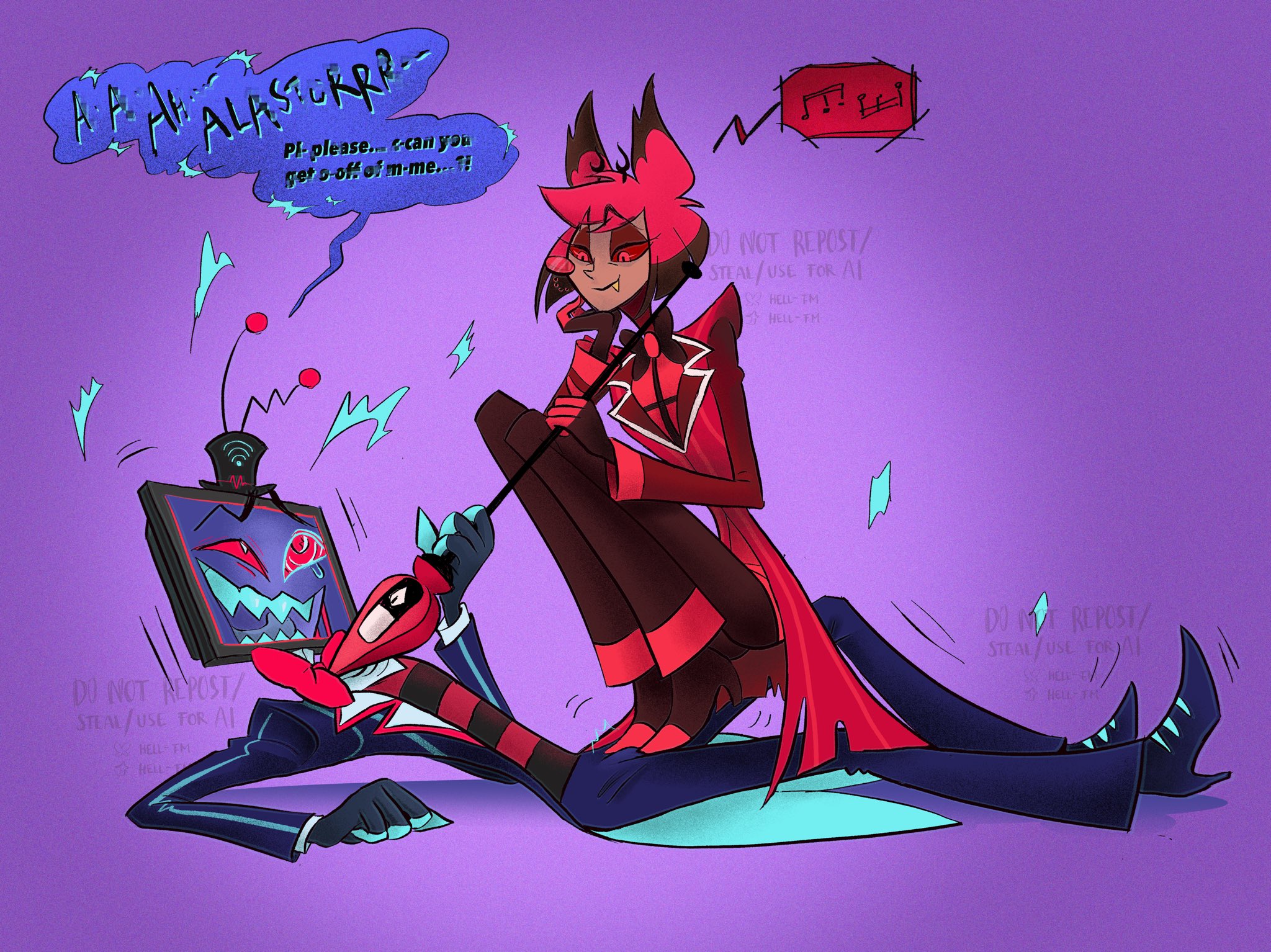 alastor (hazbin hotel), gay, hazbin hotel, stepping on penis, vox (hazbin hotel), yaoi