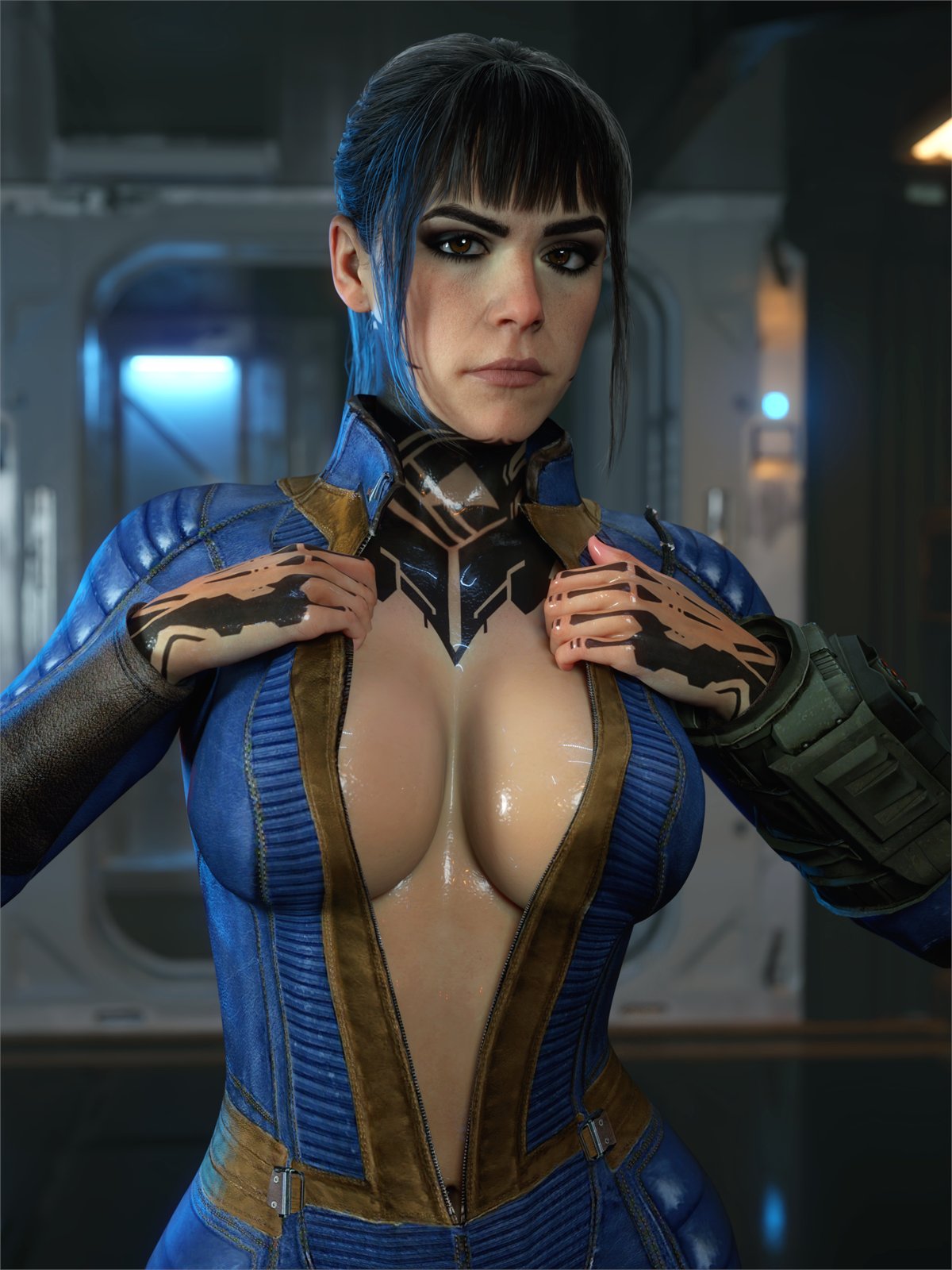 1girls, 3:4, 3d, big breasts, big thighs, black hair, bolt on tits, breast implants, breasts, brown eyes, bust, busty, call of duty, call of duty black ops 7, cleavage, cosplay, crossover, crossover cosplay, curvaceous, curvy, curvy figure, emma kagan, enhanced breasts, fake breasts, fallout, female, female only, hips, huge breasts, kiernan shipka, large breasts, light skin, light-skinned female, mature, mature female, silicone, silicone implants, slim waist, tattoo, thick, thick hips, thick legs, thick thighs, thighs, treyarch, vault dweller (cosplay), vault suit, voluptuous, waist, wide hips, word2