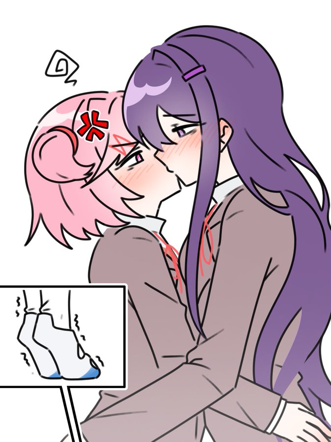 2girls, doki doki literature club, kiss, kissing, lesbian, lesbian kiss, natsuki (doki doki literature club), yuri, yuri (doki doki literature club)