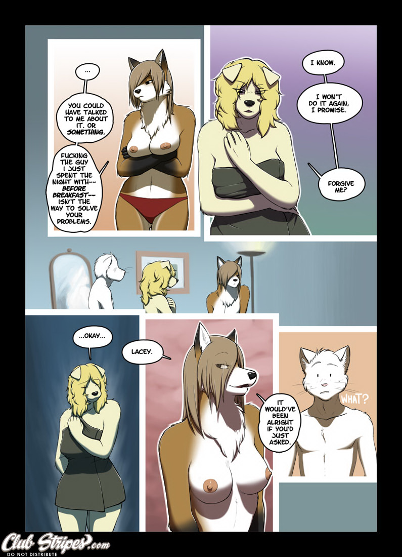 after_sex anthro blush breasts canine chelsea_(original_character) clubstripes comic feline female fur furry lacey_(meesh) male meesh nipples nude straight the_valet_and_the_vixen