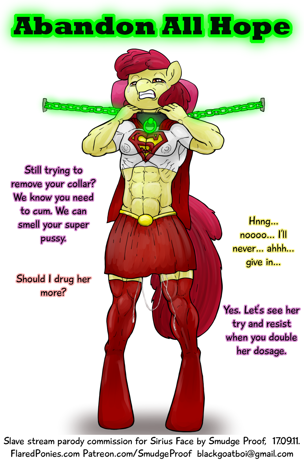 1cuntboy abs anthro apple_bloom_(mlp) areolae bondage bottomless_skirt bound cosplay crossover cuntboy cuntboy_only cuntboysub dated dc depowered english_text equine erect_nipples fall_of_equestria friendship_is_magic furry intersex kryptonite muscular muscular_cuntboy my_little_pony nipples no_humans rubber skirt slave smudge_proof solo superfilly supergirl_(cosplay) tears text topless transparent_background url wet