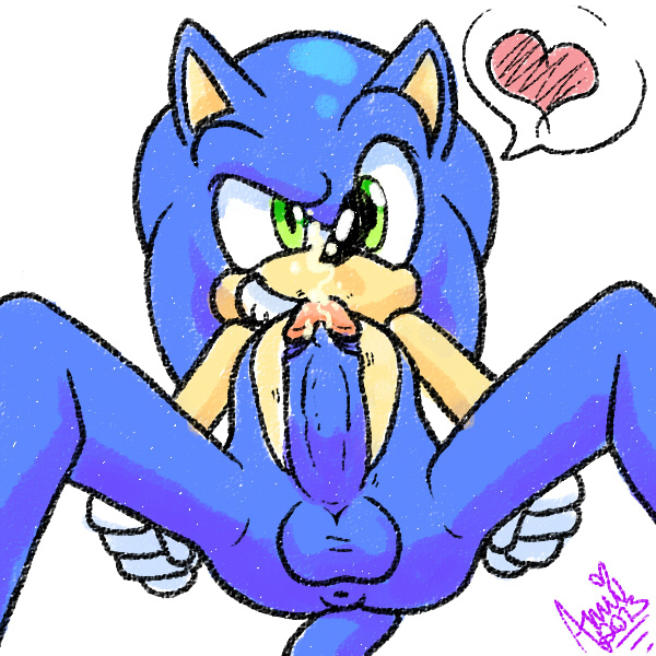 1boy amuzoreh anthro anus balls blue_hair gloves green_eyes heart hedgehog looking_at_viewer male male_only medium_penis penis seductive_look sega solo sonic_(series) sonic_the_hedgehog spread_legs spreading