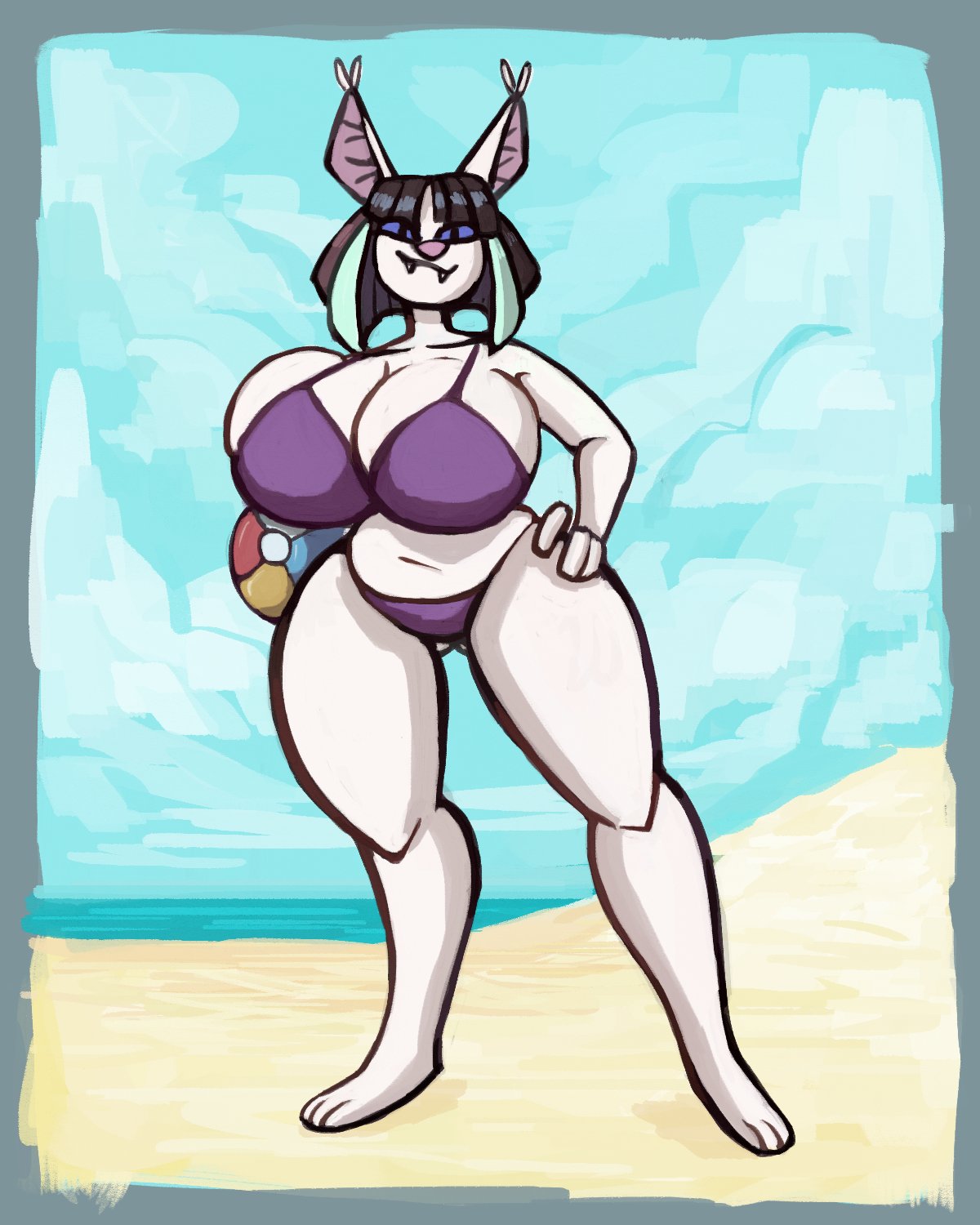 anthro anthro_bat beach flying_fox glassomass goth goth_girl huge_breasts large_breasts purple_bikini sand sandals shade_(ty) thick_thighs ty_the_tasmanian_tiger_(series)