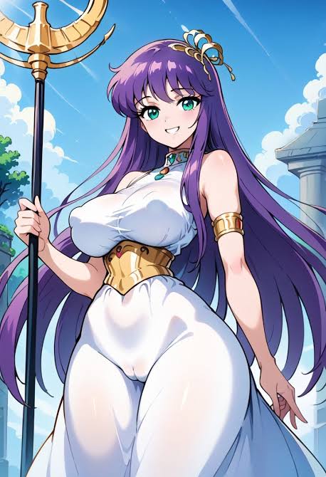 1girls accessories ai_generated athena_(saint_seiya) big_breasts breasts breasts_focus deity dress fat_breasts female female_focus female_only goddess green_eyes hips legs long_hair looking_at_viewer nipples nipples_visible_through_clothing purple_hair pussy pussy_visible_through_clothes saint_seiya saori_kido shounen_jump smile smiley_face solo solo_female solo_focus teeth thighs very_long_hair visible_nipples visible_pussy voluptuous voluptuous_female white_dress wide_hips zan50ai