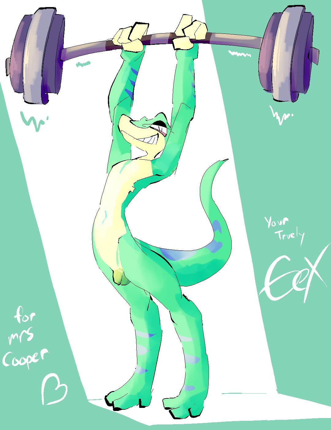 1boy anthro balls gex_(series) gex_the_gecko male male_only nude penis small_penis solo staggernight tagme video_games weightlifting