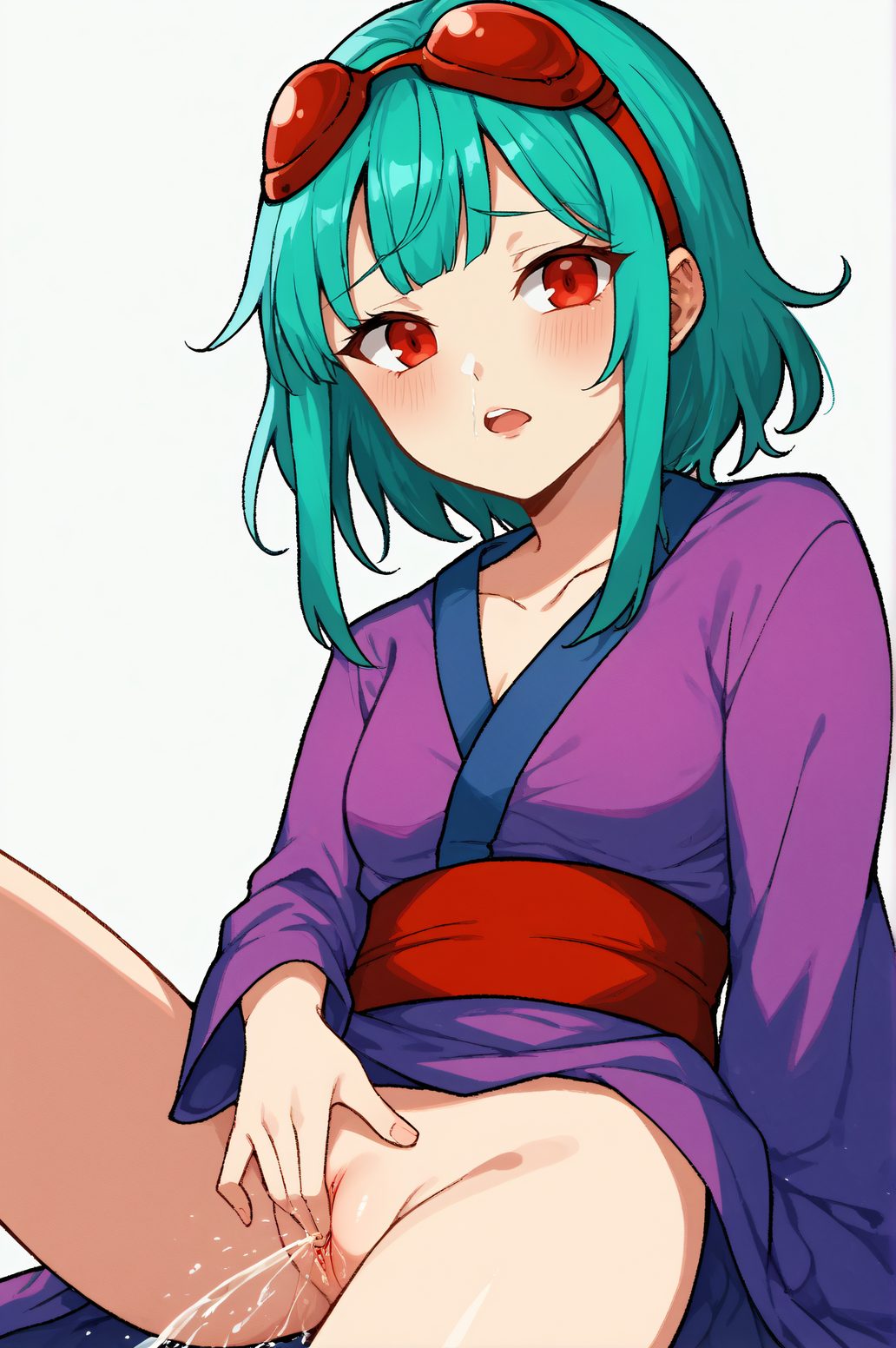 1girls ai_generated aquamarine_hair autismmix_confetti_(model) blush comfyui female female_masturbation female_only female_orgasm fingering fingering_pussy fingering_self goggles_on_head green_hair gumi kimono looking_at_viewer masa_works_design masturbation medium_aquamarine_hair milua mv_character no_panties oni_to_kitsune_no_hanashi open_mouth orgasm purple_kimono pussy pussy_juice red-tinted_eyewear red_eyes red_goggles red_sash sash self_upload short_hair_with_long_locks solo solo_female squirting the_doll_owner_(onibi_series) tinted_eyewear vocaloid young