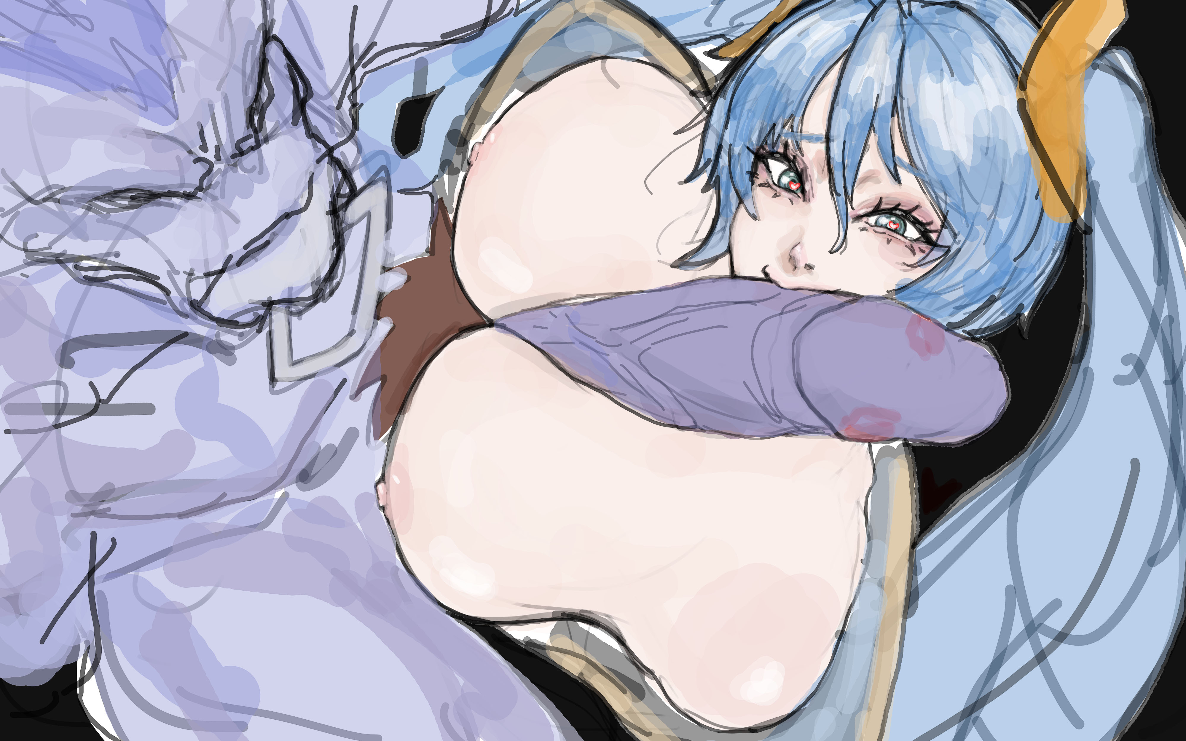 alistar, breasts, female, heart-shaped pupils, huge breasts, huge cock, kiss mark, kissing penis, league of legends, male, paizufella, paizuri, penis, sona buvelle, titjob