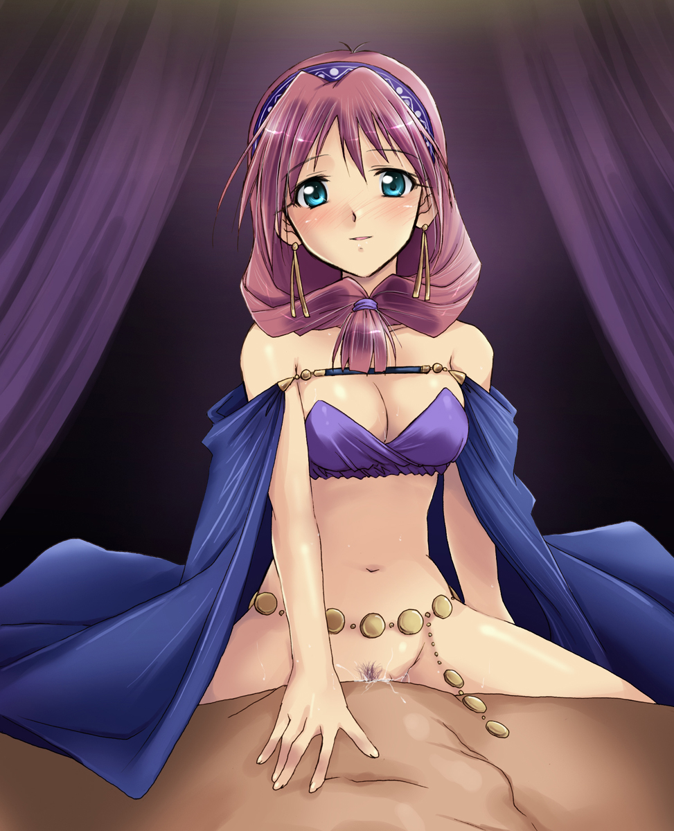 blush bra cape chain_belt earrings hair_tied_together hairband kaiga long_hair pink_hair pubic_hair sex shirayuki_maho smile tokimeki_memorial tokimeki_memorial_2 vaginal_penetration vaginal_penetration