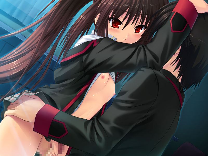 blush brown_hair cowgirl_position hinoue_itaru key_(company) little_busters little_busters! na-ga natsume_rin red_eyes rin_natsume