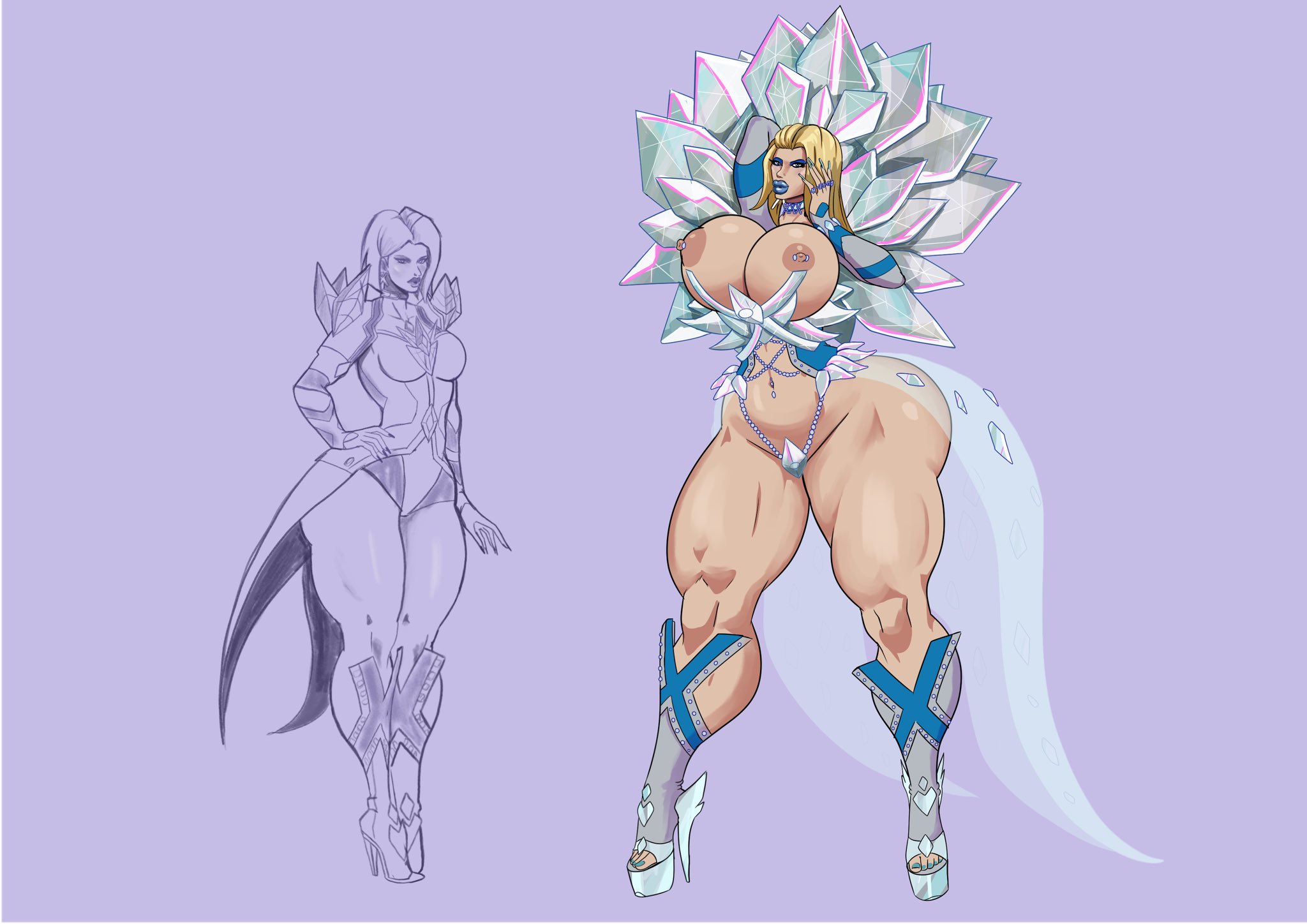 annon, bimbo, blonde female, blonde hair, blue eyes, breasts, emma frost, emma frost (marvel rivals), female, gigantic breasts, large breasts, marvel, marvel comics, marvel rivals, nipples, topless, topless female, white queen, x-men