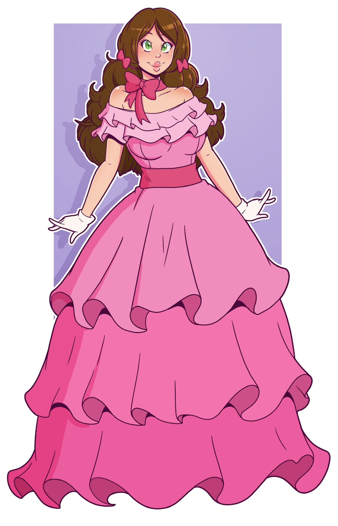 big breasts, bimbo, breasts, brown hair, character request, clothing, dress, female, green eyes, princess dress, smile, wrenzephyr2