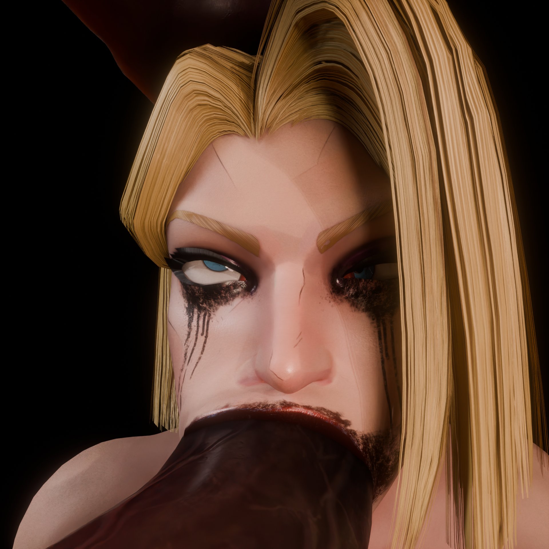 3d, black body, black lipstick, black mascara, blender, blowjob, blowjob face, dark-skinned female, doomfella, emma frost, female, futa on female, futanari, intersex, large penis, marvel, marvel comics, marvel rivals, mascara, mascara smear, mascara tears, penis, ruined makeup, runny makeup, runny mascara, she-venom, smeared lipstick, symbiote