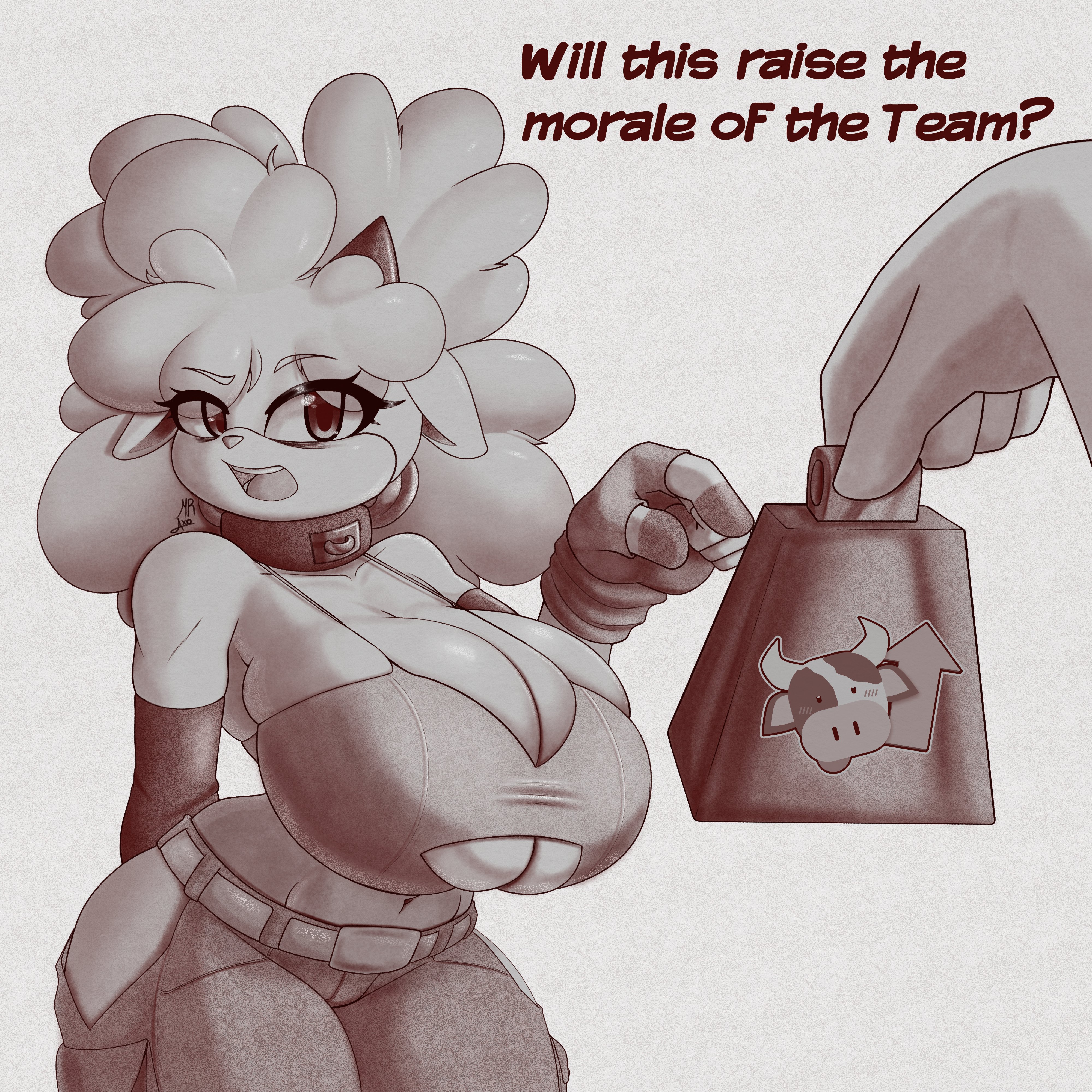 absurd res, anthro, bell, big breasts, bovid, breasts, caprine, cleavage, clothed, clothing, duo, female, hi res, horn, idw publishing, lanolin the sheep, lanolin the sheep (sonic), mammal, mister axolotl, sega, sheep, skimpy, sonic (series), sonic the hedgehog (comics), sonic the hedgehog (idw), sonic the hedgehog (series)
