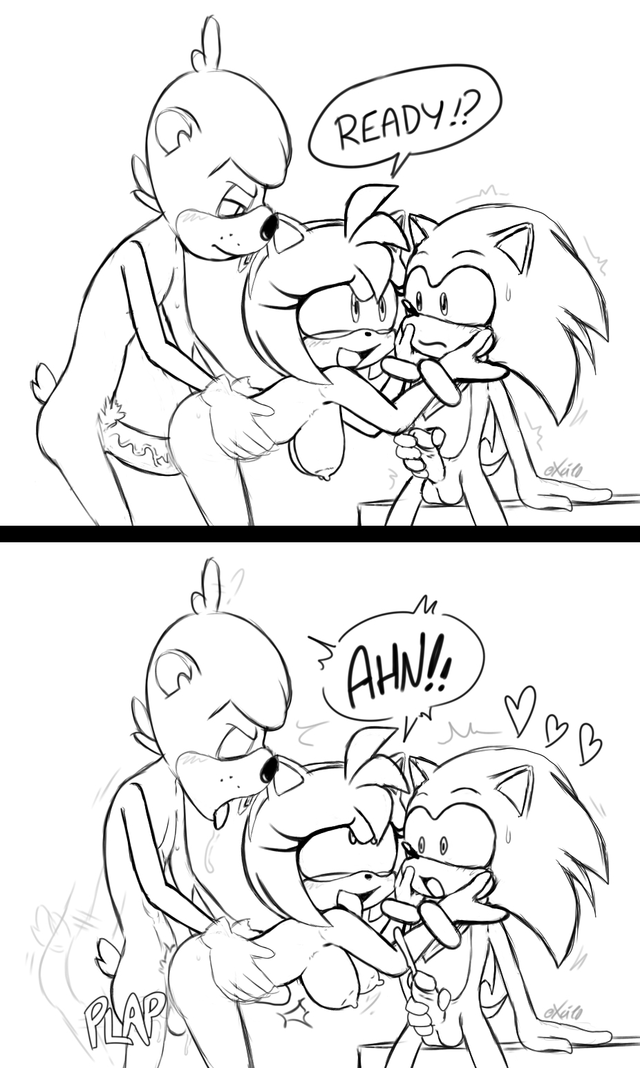 amy rose, ass, cuckold, dave the intern, doggy style, excito, female, furry, male, monochrome, penis, pussy, sequence, side view, small penis humiliation, sonic (series), sonic boom, sonic the hedgehog (series), vaginal penetration