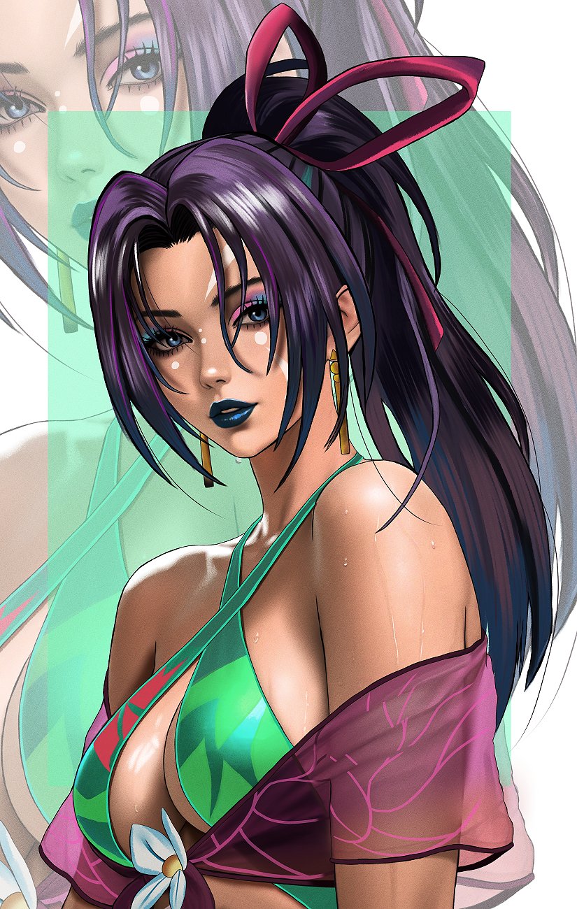 1girls, big breasts, boob window, breasts, cleavage, female, female only, kittymiya, marvel, marvel comics, marvel rivals, psylocke, psylocke (sai) (breezy butterfly), solo, solo female, sweat