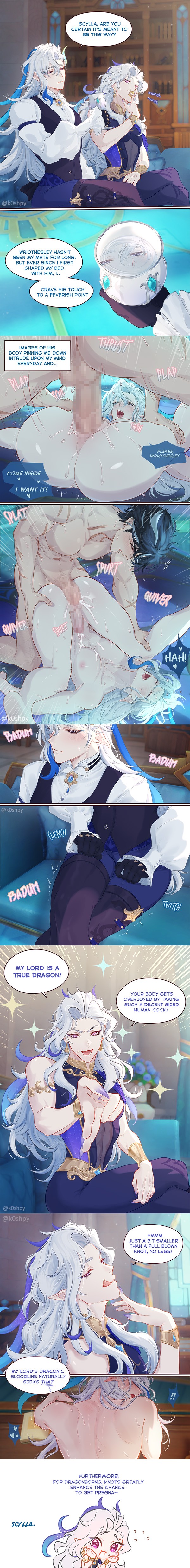2boys, asking for creampie, balls, begging for cum, claw nails, cuntboy, cuntboy sans balls, dialogue, dragon, english, english dialogue, english text, gay, genshin impact, herm, hermaphrodite, human, humanoid, intersex, k0shpy, long hair, long nails, male, maleherm, multi genitalia, neuvillette (genshin impact), penetration, penis, pussy, scars, scars all over, scylla (genshin impact), sex, vaginal penetration, vaginal sex, white hair, wriothesley (genshin impact), yaoi