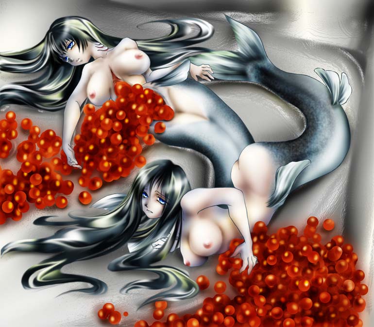 affront_to_nature caviar dying dying_eyes egg egg_laying eggs fantasy female fish fish_eggs fish_tail gore guro large_breasts merfolk mermaid monster_girl open_wound ryona sirena