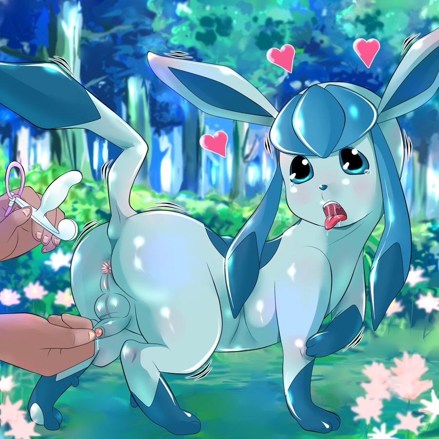 aneros anus blue_eyes eeveelution foreskin forest from_behind fur furry generation_4_pokemon glaceon heart human interspecies male male_glaceon male_only nintendo penis pokemon pokemon_(species) pokephilia rear_view saliva superamu_ka tongue toy tree