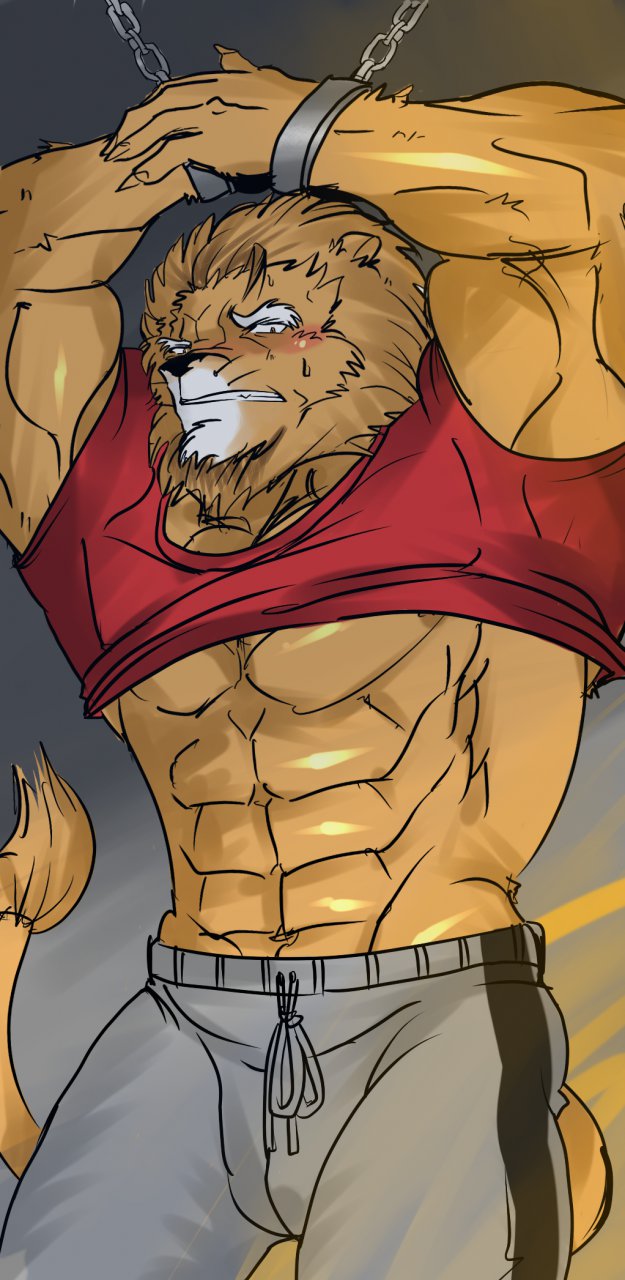 2013 abs anthro biceps feline fur hentist lion male male_only muscles pecs pose solo