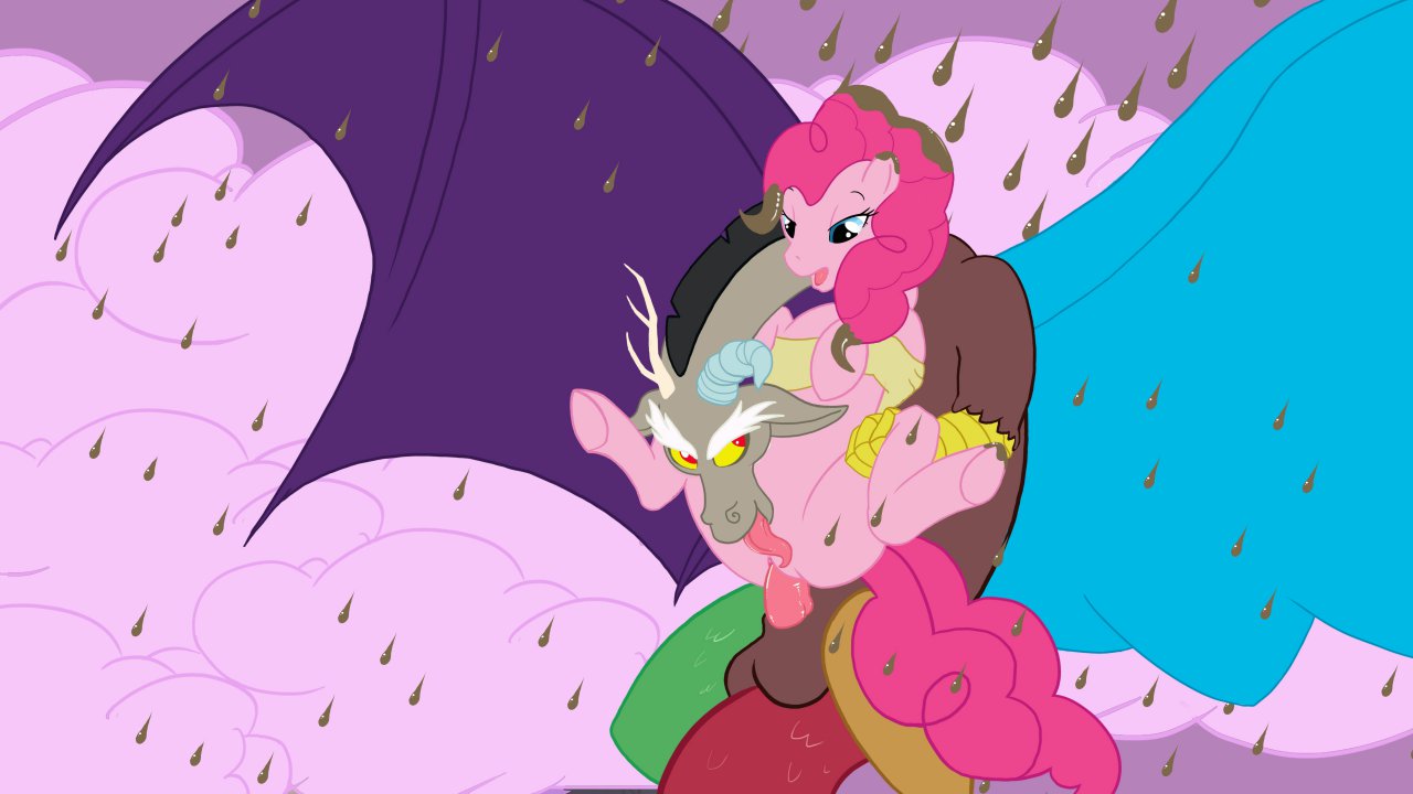 2013 antler balls blue_eyes discord_(mlp) draconequus duo equine female friendship_is_magic fur hair horn horse male my_little_pony penetration penis pink_fur pink_hair pinkie_pie_(mlp) pony rain red_eyes sajik sex spread_legs spreading straight straight_hair tongue tongue_out vaginal_penetration wings