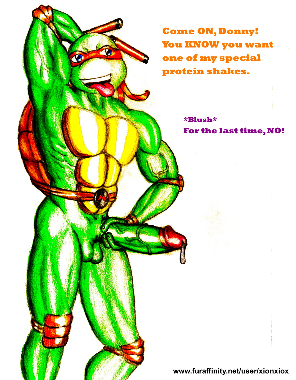 barazoku brother cum incest male male_only masturbation michelangelo mikey muscles no_humans penis pinup precum reptile scalie sibling solo teasing teenage_mutant_ninja_turtles turtle turtlecest xionxiox