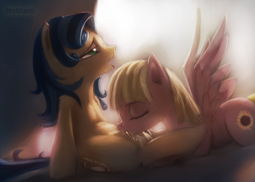 breastfeeding crotchboobs cutie_mark equine female flowershine_(mlp) friendship_is_magic horse lactation milk milky_way_(character) milky_way_(mlp) milky_way_(oc) my_little_pony obsidianlit original_character pegasus pony tongue tongue_out wings yuri