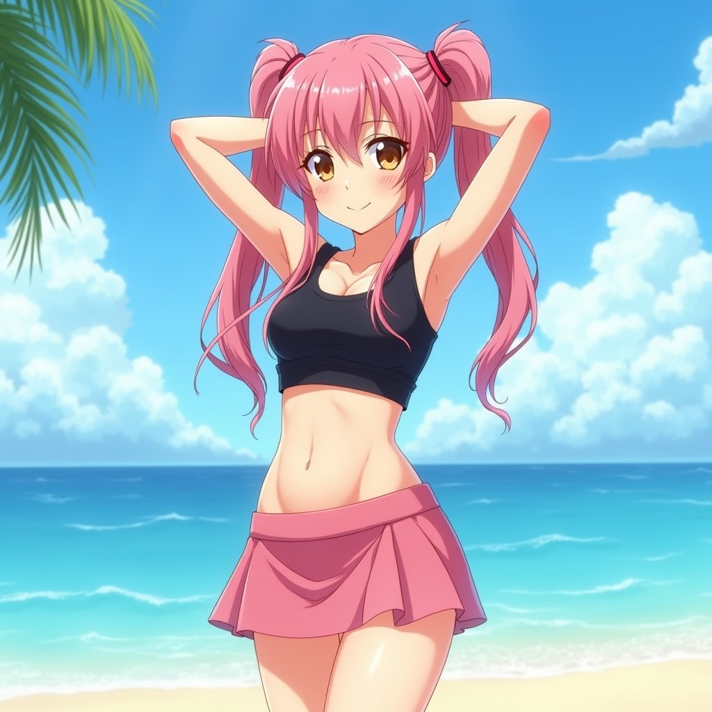 ai_generated amy_aruha amy_plie armpits grand_chase grandchase navel pink_hair thighs