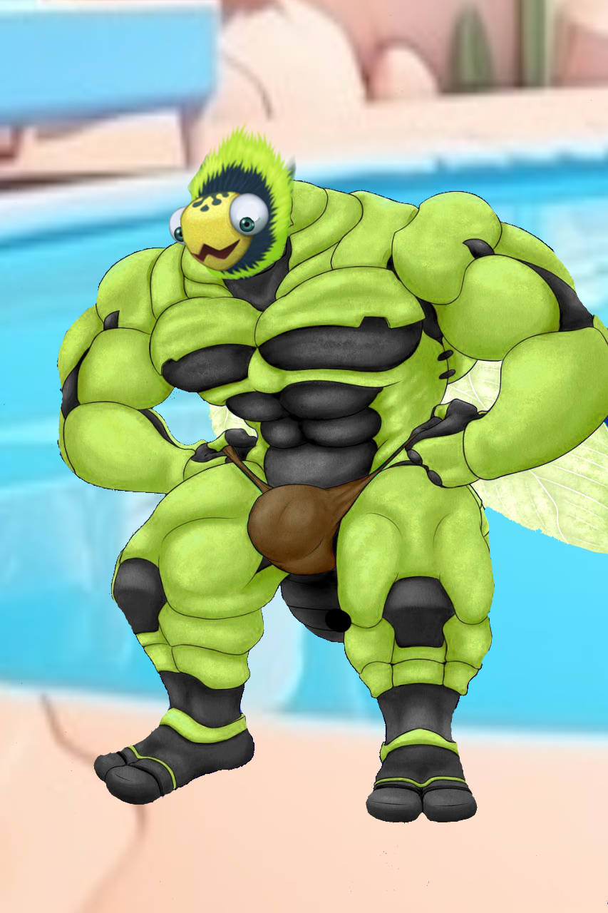 1monster anthro anthro_only anthrofied bara bee big_blue_bubble black_markings blue_eyes blurry_background body_markings brown_swimsuit brown_swimwear buff edit edited_official_artwork green_body humbug_(my_singing_monsters) insect jpeg_artifacts looking_down male male_only monster msm muscle muscles muscular muscular_male my_singing_monsters no_humans non-human non-human_only outside pool speedo sprite_edit swim_briefs swimming_trunks swimsuit swimwear tagme_(artist) third-party_edit unknown_artist yellow_face