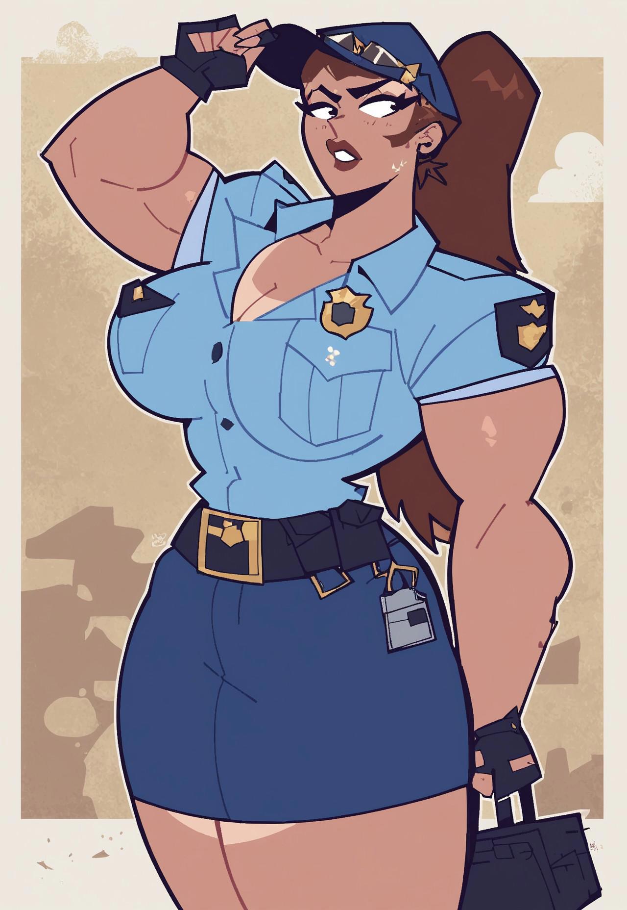 ai_generated big_breasts gwee huge_ass huge_breasts large_breasts police police_uniform policewoman thick thick_thighs