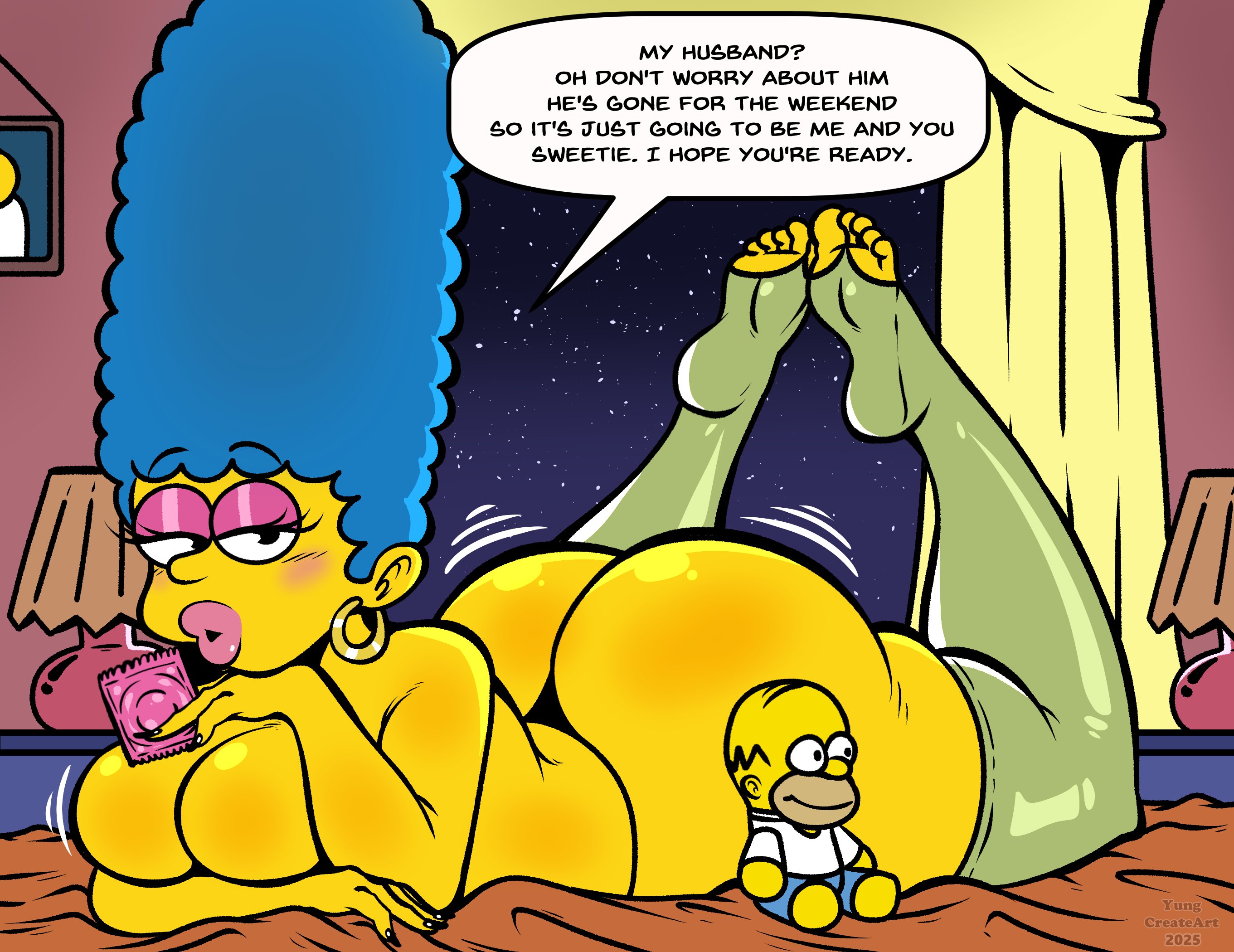 1girls, cheating, cheating wife, english text, female, marge simpson, mature, mature body, mature female, mature figure, milf, solo female, speech bubble, tagme, text, text bubble, the simpsons, twitter link, yungcreateart