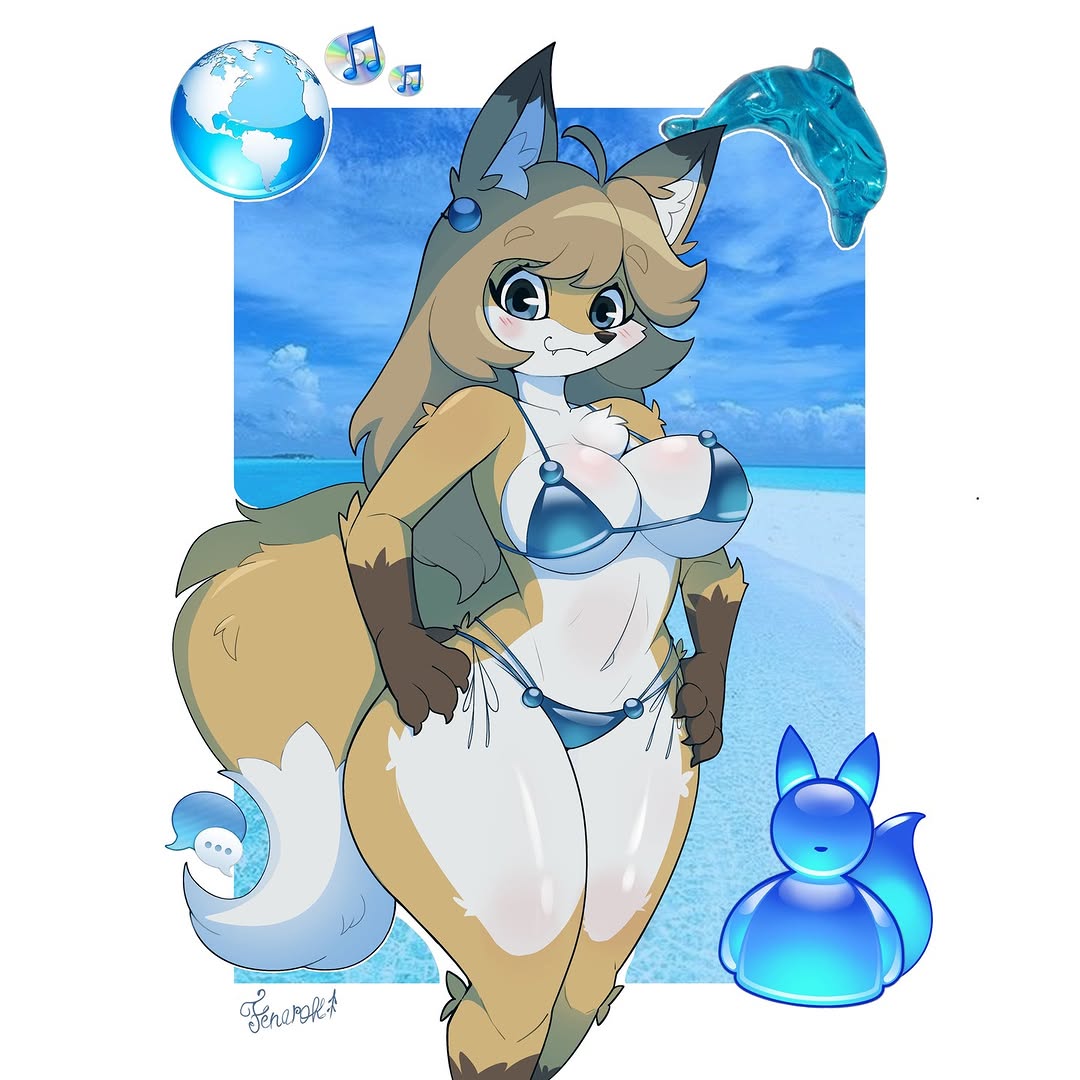 averi (fiddleafox), bikini, breasts, female, fenarok, frutiger aero, furry, source request