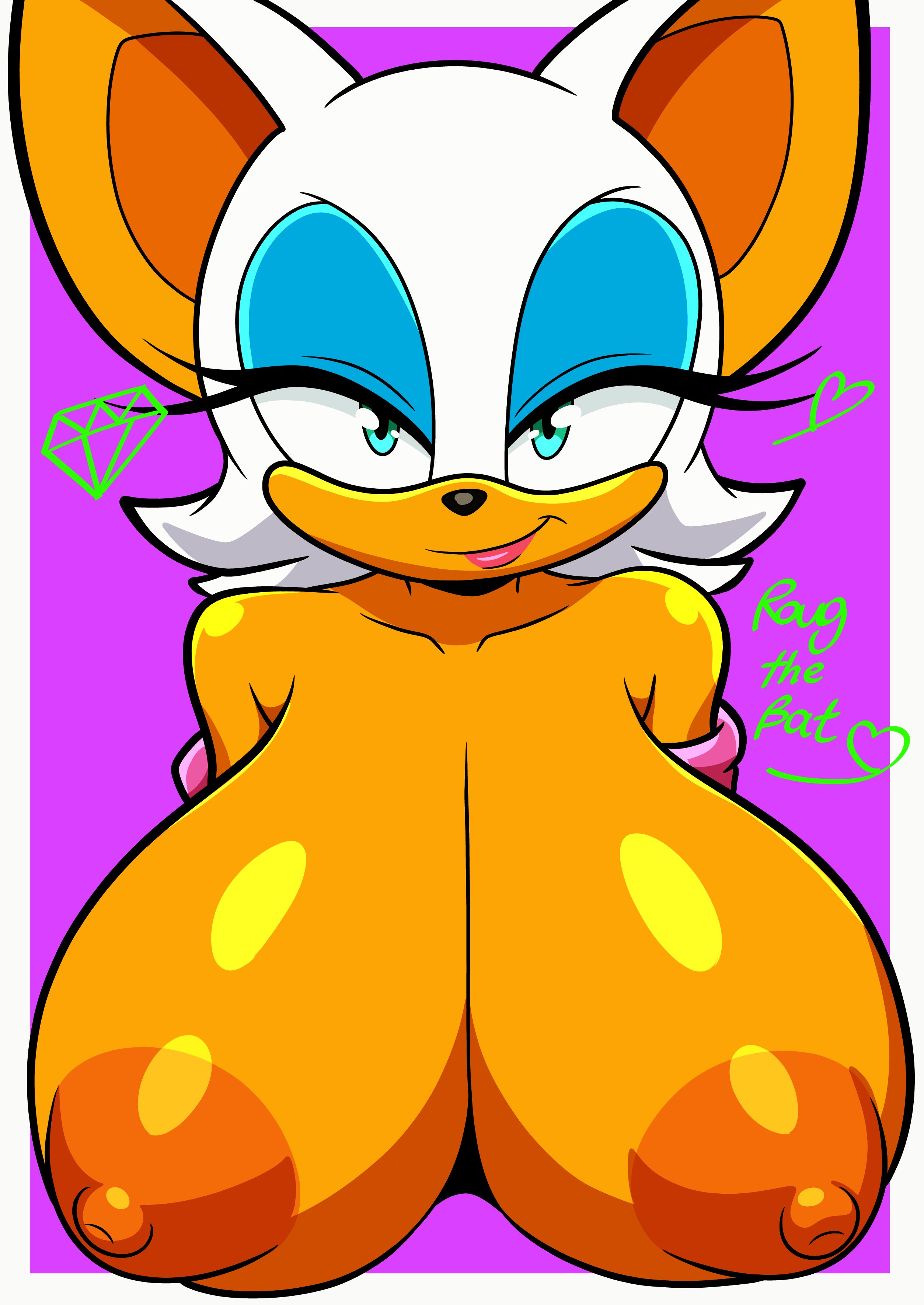 1girls, big breasts, breasts, female, furry funnychan, rouge the bat, solo, sonic (series)