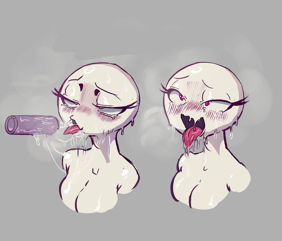 1girls, 2d, 2d (artwork), 2d artwork, anon, anonymous character, anonymous female, bald, bald female, blush, blush lines, blushed face, blushing female, blushing profusely, breasts, breath, breath cloud, color, colored, digital art, digital drawing (artwork), digital media, digital media (artwork), eyebrows, eyelashes, eyes, female, female focus, female only, grey background, heavy breathing, lemarreart, neck, object, object in mouth, open mouth, red eyes, round head, saliva, saliva drip, saliva on face, saliva on tongue, saliva string, saliva trail, salivating, shaded, shoulders, simple background, small boobs, small breasts, small tits, solo, solo female, solo focus, sucking, tagme, tongue, tongue out, upper body, upper body focus, white body, white skin, white-skinned female