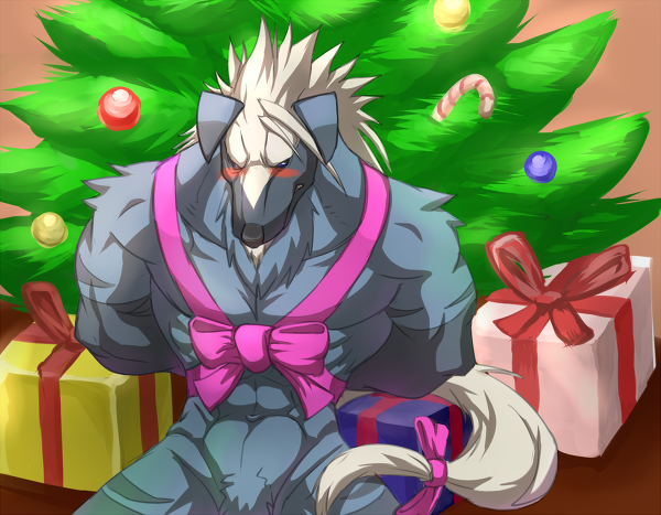 angry anthro blade blazblue blush bound canine christmas fur furry holidays male_only nude valkenhayn_r._hellsing werewolf