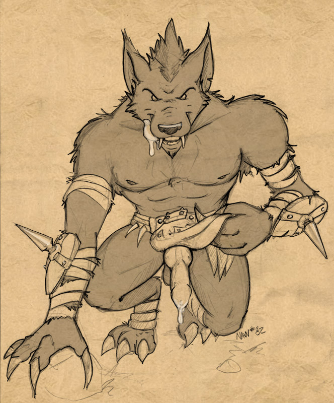 1boy anthro balls canine canine_penis claws dripping erection fangs fur furry knot licking licking_lips loincloth looking_at_viewer male male_only muscles penis precum saliva sean_o'hare solo tongue tongue_out topless video_games warcraft werewolf worgen