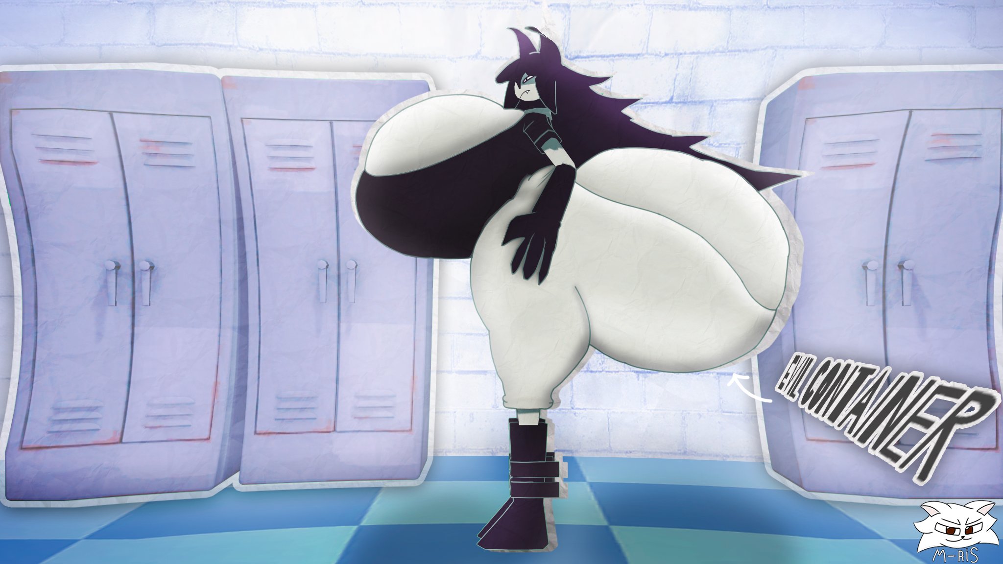 big ass, big breasts, breasts, clothed, clothing, evil container, female, female focus, female only, fundamental paper education, giant ass, giant breasts, miss circle (fundamental paper education), solo, solo female, solo focus